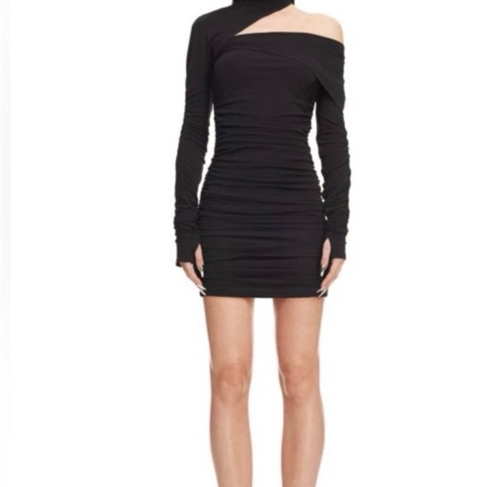 Mugler x H&M Stylish Black Rouched Bodycon One-Shoulder Dress